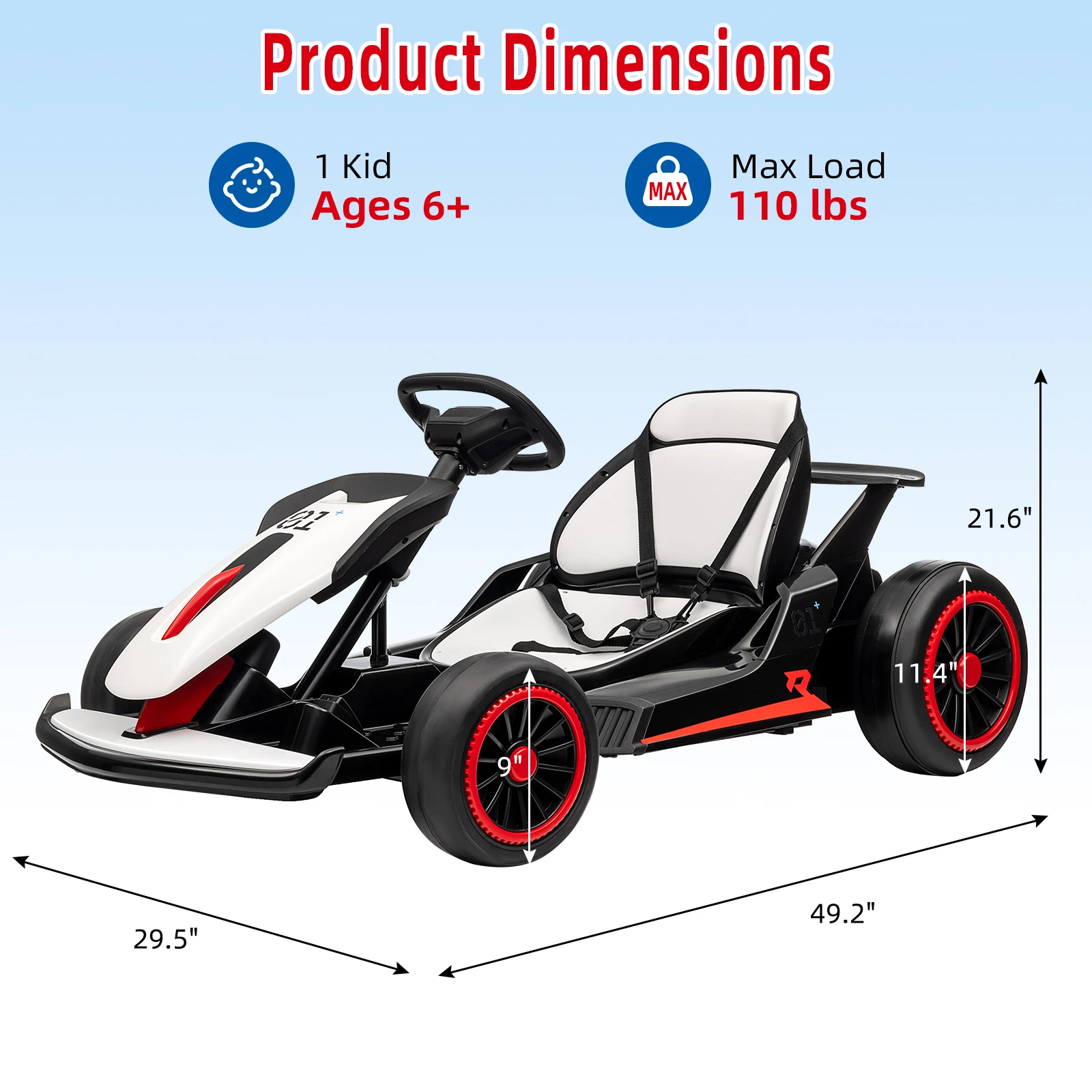 Go Kart for Kids 24V Drift Kart with 2X200W Strong Motor 7AH Big Battery Electric Pedals Electric Go Outdoor Race Toy