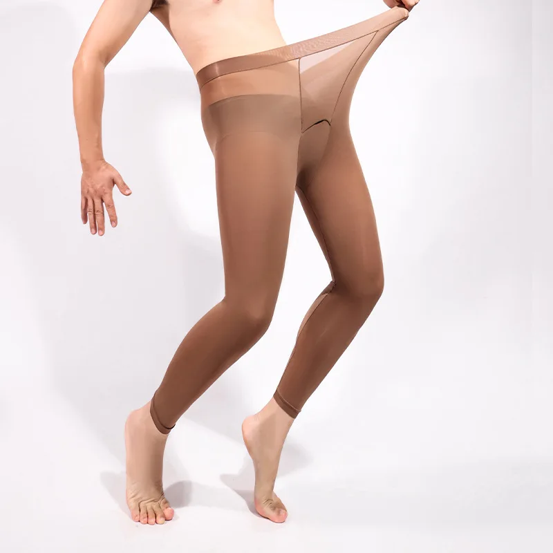 

Мужское термобелье, леггинсы, блестящие чулки с U-образным выпуклым мешочком, прозрачная сетчатая одежда для ночного клуба, бесшовные базовые брюки