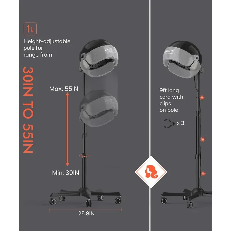 TASALON Ionic Hooded Dryer-1875W Bonnet Hair Dryer,Sit Under Hair Dryer for Home and Salon,Auto Hood,3 Temperature