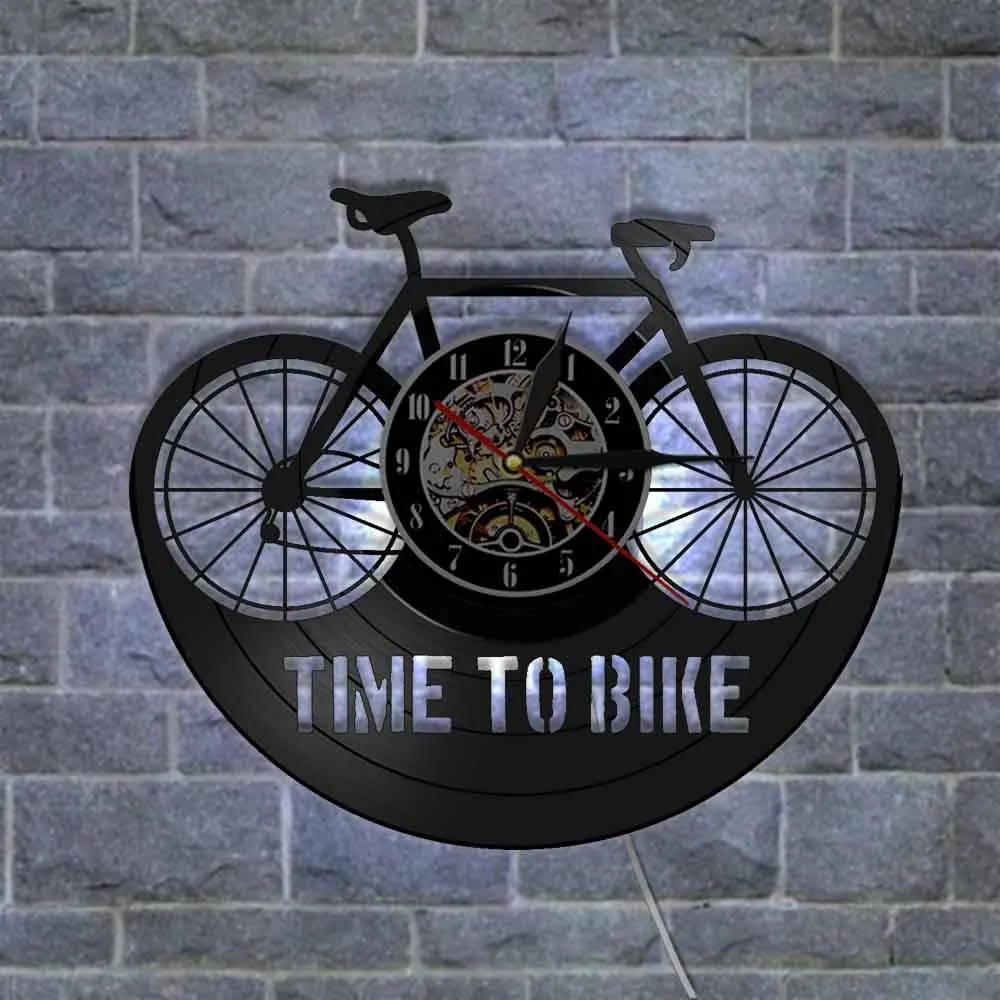 12inch Vinyl Record LED Wall Clock Modern Design Cycling Lover Wall Watch Bar Studio Cafe Decor Gift For Bicycle Fans Clubs