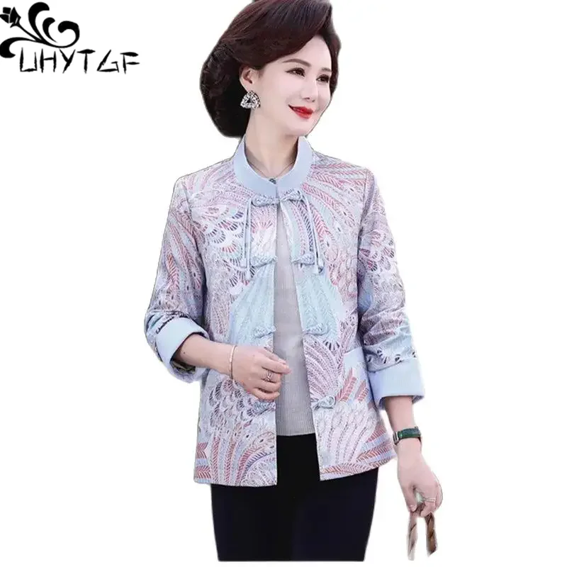 Mother Spring New Chinese Coat Women Foreign Style Middle-Aged Elderly Autumn Short Jacket National Wind Disc Buckle Tang Suit