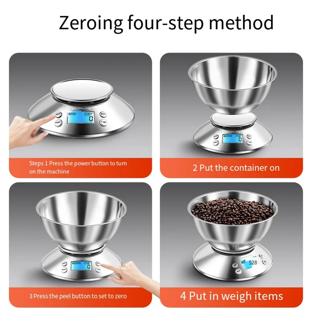 Báscula de Cocina Digital Alta Precisión Acero Inoxidable | Temporizador Desmontable para Alimentos, Hornear y Adelgazar - Image 5