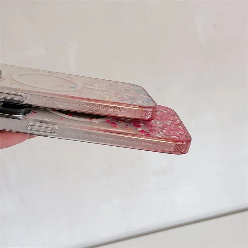 Colorful Hearts Candies Pink Gradient Transparent Border iPhone 13 14 15 Pro Max Case with MagSafe