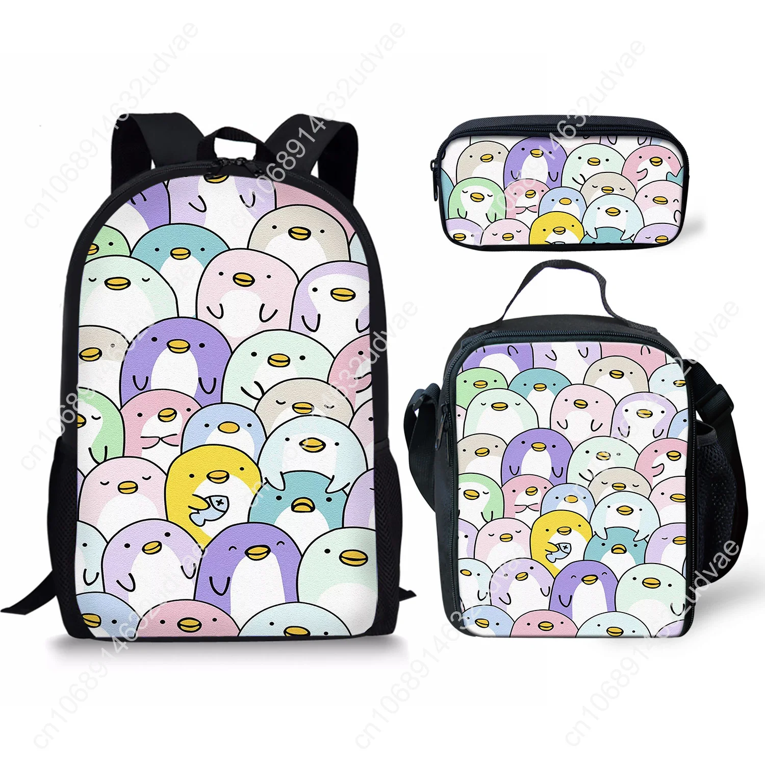 3 Pack Colorful Parrot and Cartoon Bird Print Boys Girls Backpack Student School Bag Crossbody Lunch Bag Pencil Pouch Mochilas