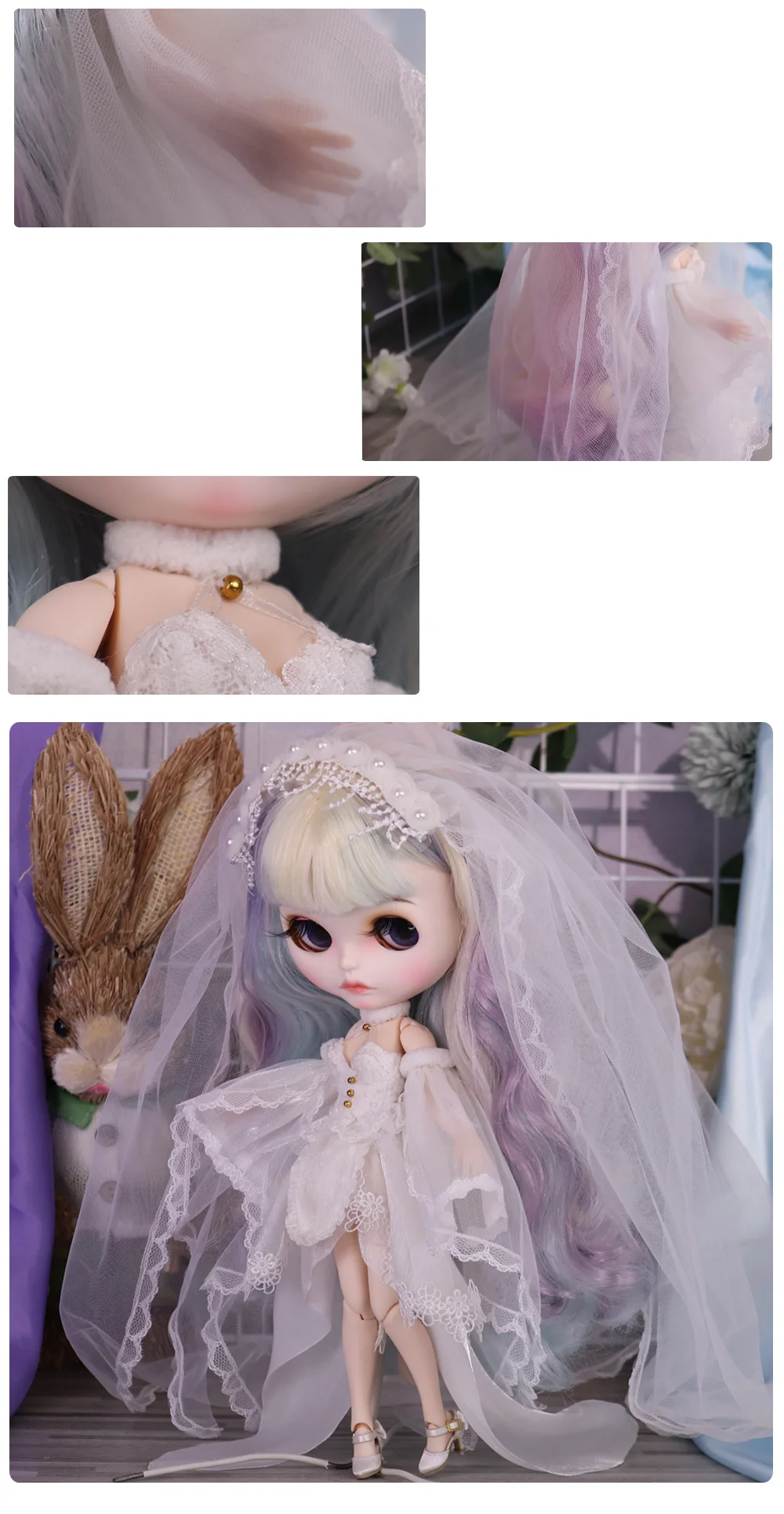 Accessories For ICY DBS Blyth Doll White Wedding Dress Marry Suit 1/6 BJD Anime Girl OB24 Pullip Licca