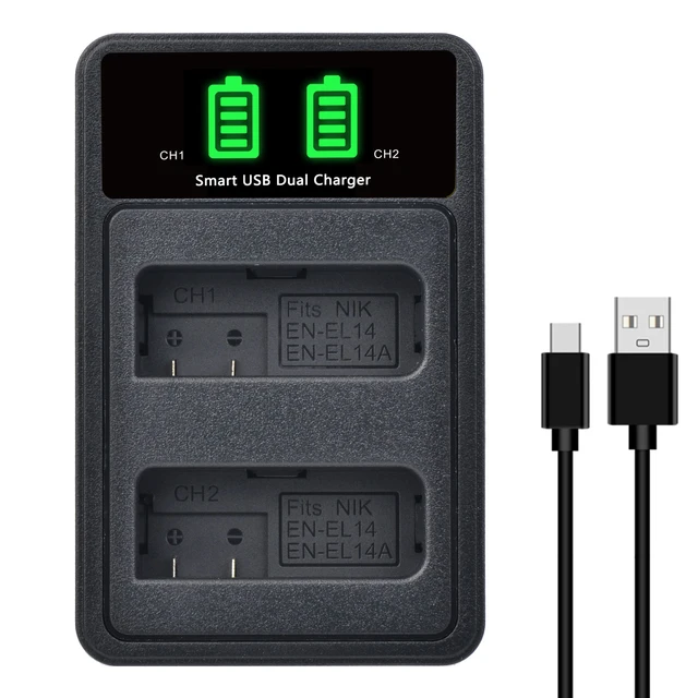 Pickle Power EN-EL14 EL14A Dual USB Charger for Nikon D3200, D5600