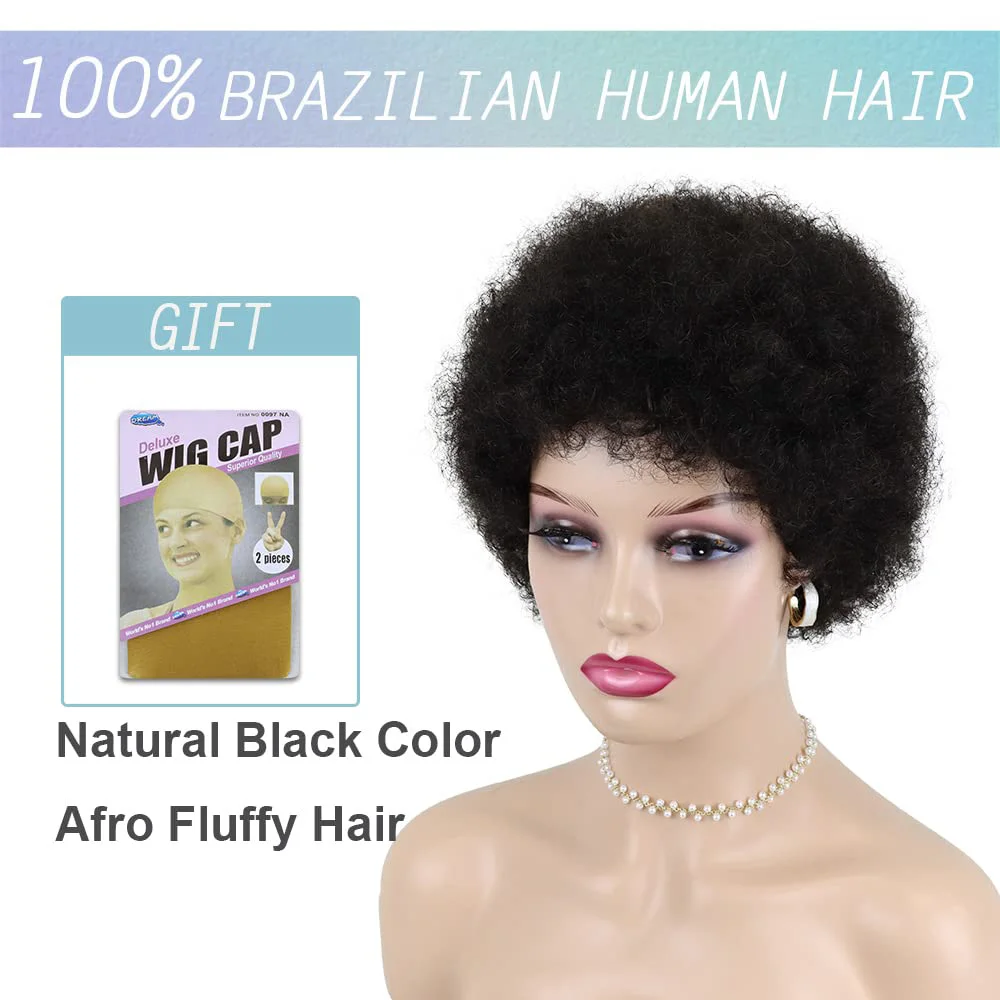 Afro Kinky Curly Human Hair Short Wigs for Women Full Machine Wig Curly Human Hair Pixie Cut Natural Looking Glueless Hair Wigs