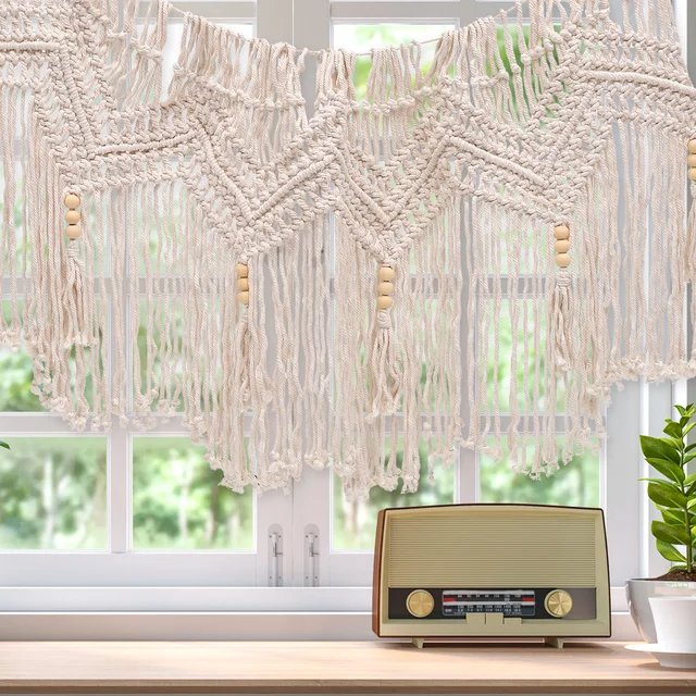 Woven Macramé Curtain Tapestry - Bohemian Wall Hanging with Rope Tassels