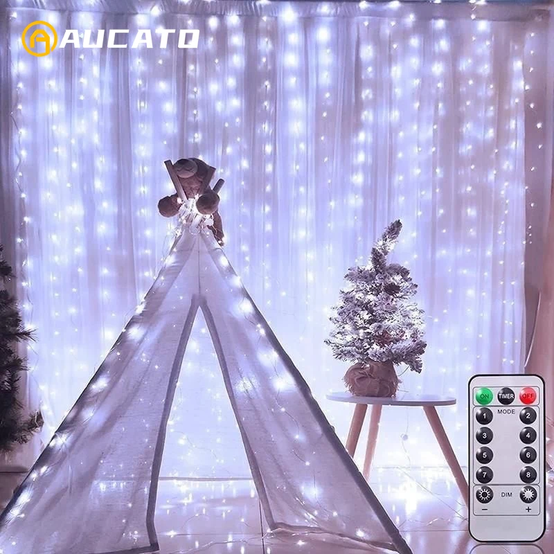 

Christmas Curtain LED String Lights Garland USB Remote Control Fairy Lights Festival Decoration Holiday Wedding for Home