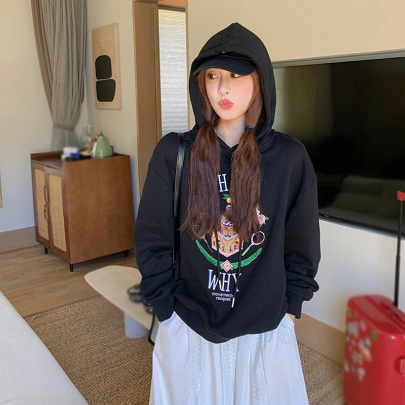 

Autumn Winter Long Sleeves Letter Print Hooded Jacket Fashion Lazy Style Women's Hoodie Loose Casual Preppy Style