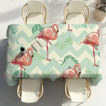 Cabana Stripe Flamingo Table Cloth Party Decor Dining Room Home Kitchen Patios Waterproof Stain-Proof Table Cloth 1