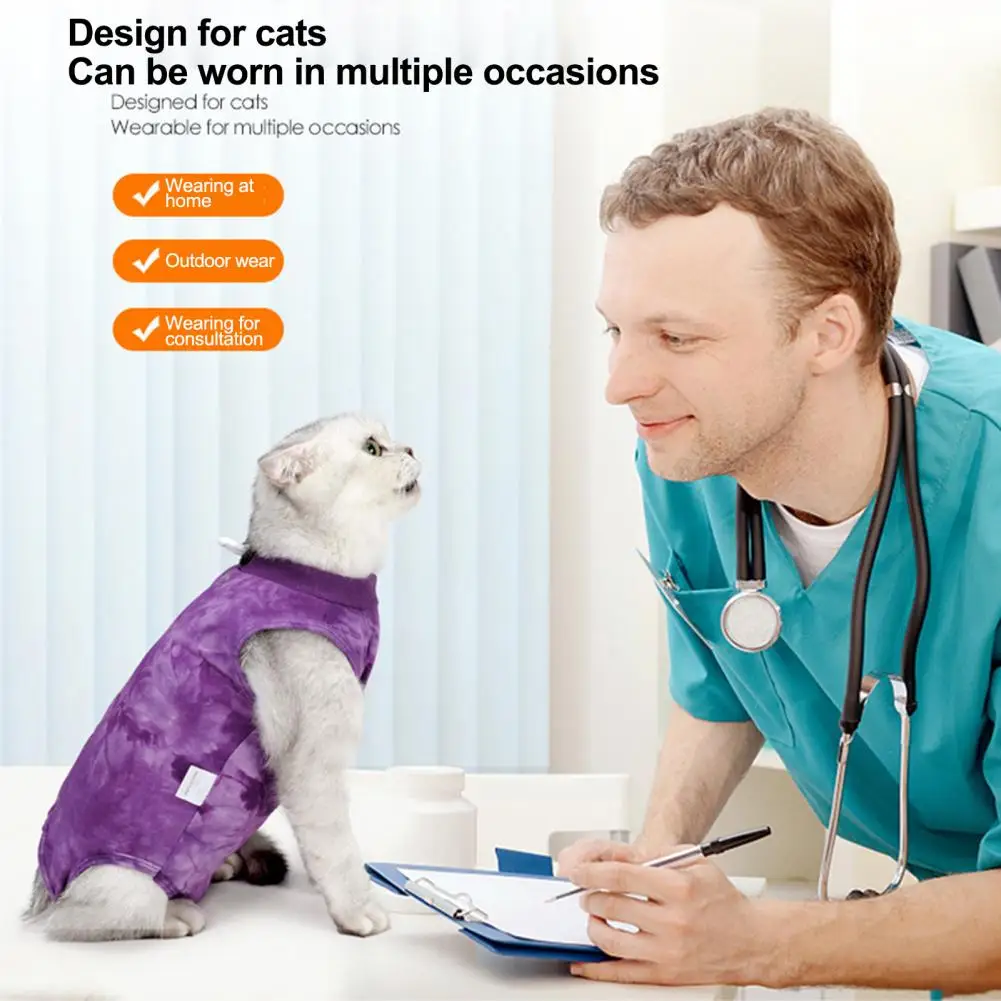 Pet Clothes Cat Surgery Recovery Suit Adjustable Collar Breathable for Female Spay Surgery Post-op