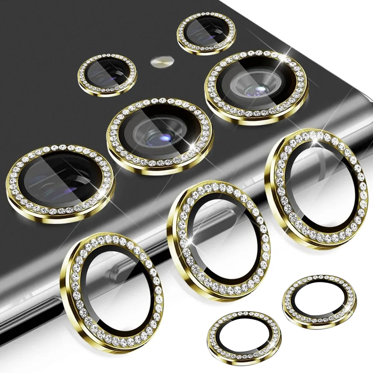 Dazzling Diamond Alloy Ring Camera Case & Lens Screen Protector