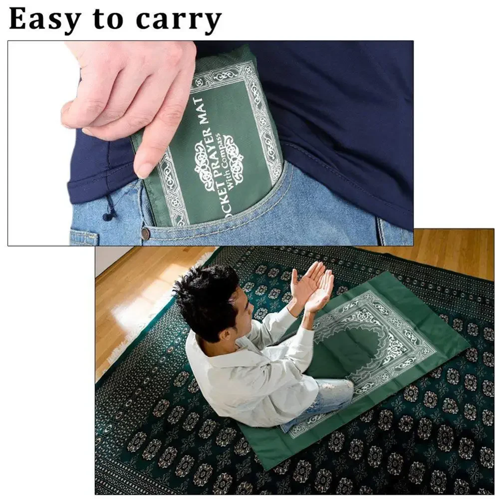 Useful Portable Prayer Rug with Compass Kneeling Poly Mat for Muslim Islam Waterproof Prayer Mat Carpet With Bag 100x60cm prayer mat