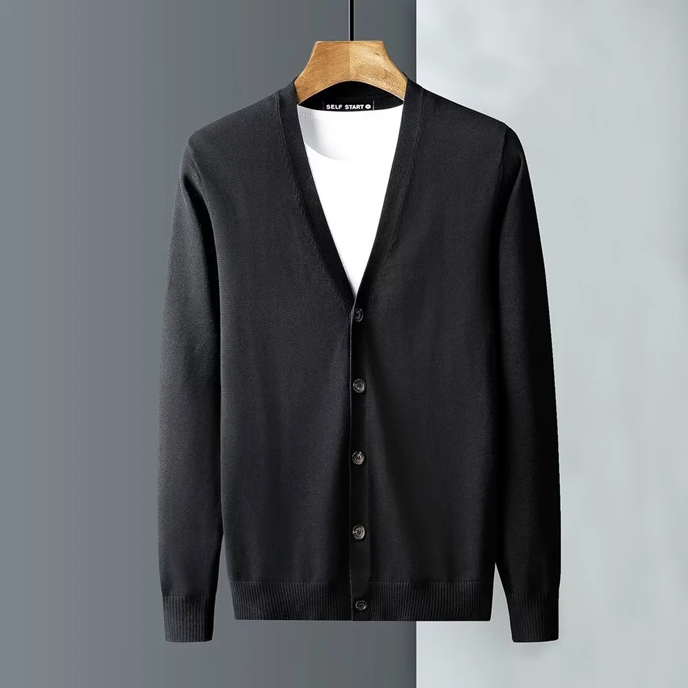 Mens Knitwear Business Senior Casual V-Neck Solid Sweater Jacket For Men Simple Casual Autumn Cardigan Slim Knitted Sweater