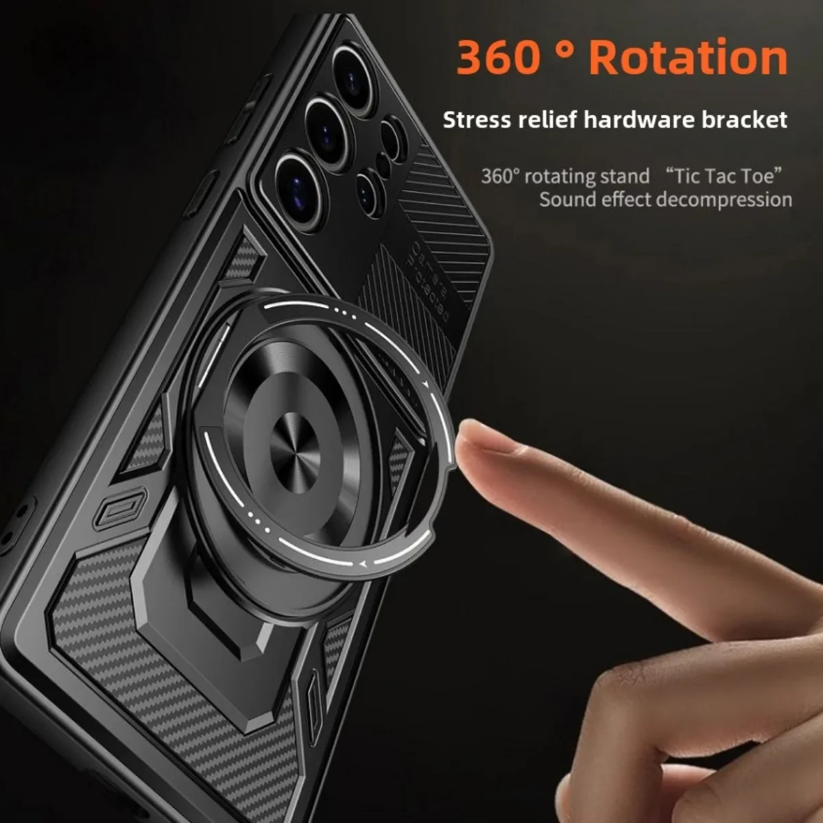 Enhanced Armor Case with 360° Rotating Ring Stand and Magnetic Wireless Charging Compatibility