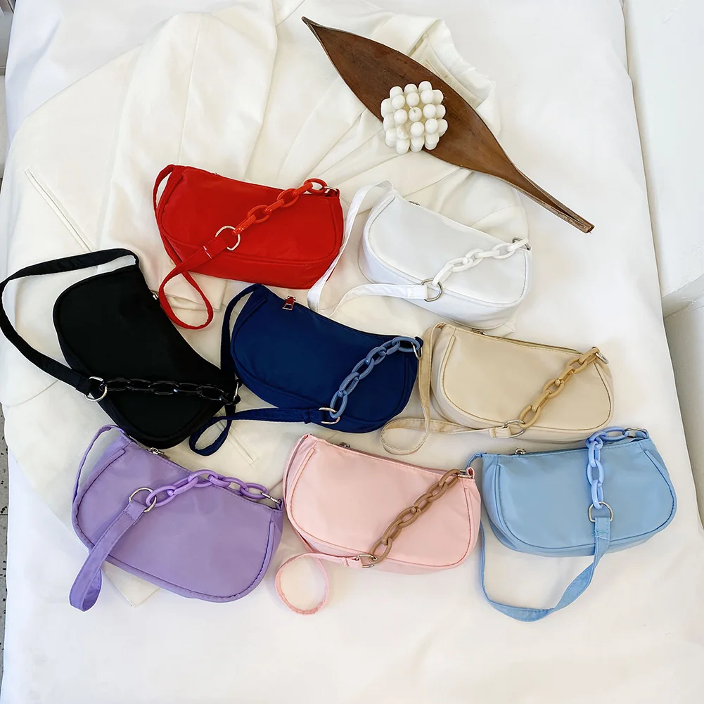 Fashion Women Shoulder Underarm Bag Nylon Ladies Solid Color Top-handle  Clutch Zipper Small Purse Handbag Trend Exquisite Pouch