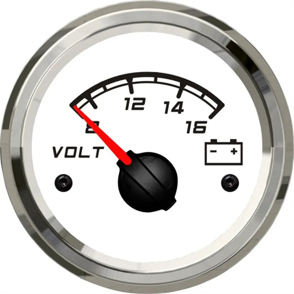 Kus Marine Battery Voltage Meter Boat Voltmeter Gauge Steel Bezel White