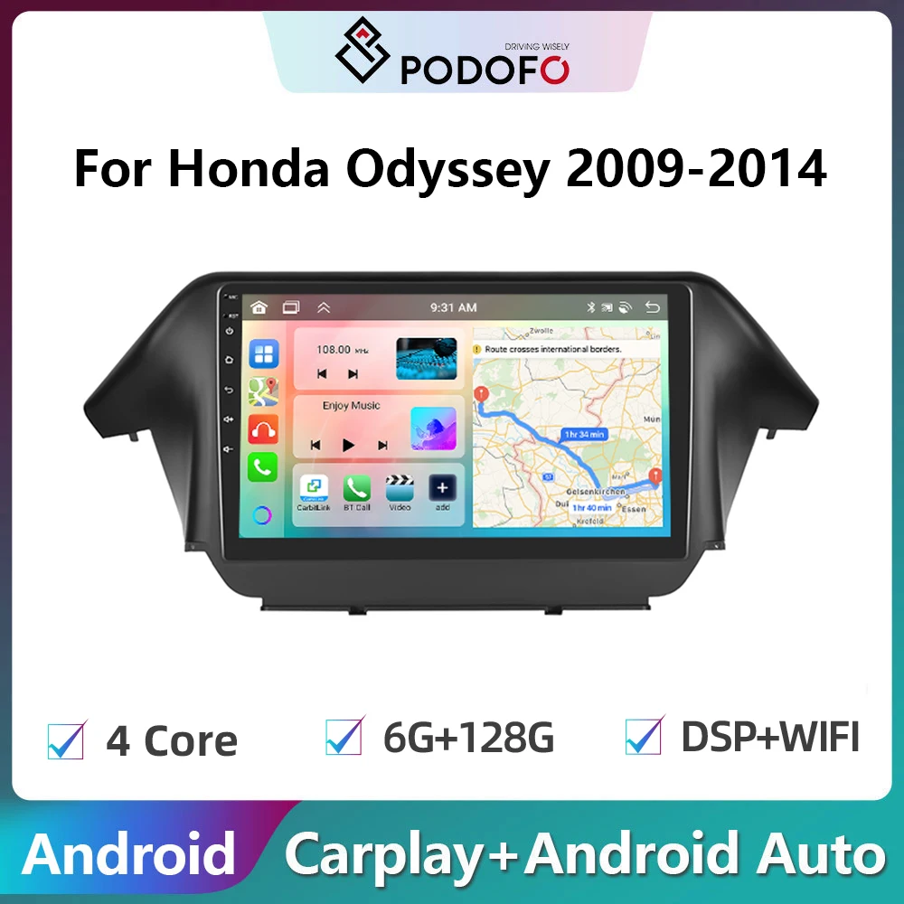 

Podofo 2din Android Car Radio For Honda Odyssey 2009-2014 6+128G Carplay Stereo Player Autoradio WIFI GPS Navigation FM/RDS