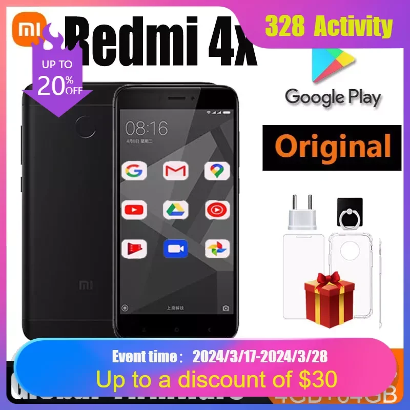 Xiaomi Redmi 4X smartphone Googleplay 4000mAh HD screen Snapdragon 435 13.0MP rear camera celular xiaomi redmi 7a smartphone 3gb 32gb 4000mah battery snapdragon 439 processor