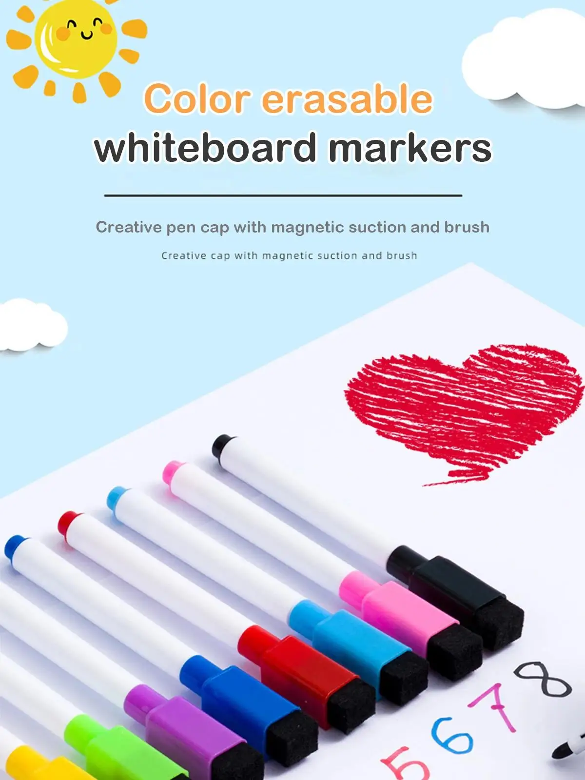 8 Stück magnetische, löschbare Whiteboard-Stifte, Farboptionen, Tafeln, Notizen, Nummerierung, Schreibwaren für Büro, Klassenzimmer, Unterrichtszubehör – Detail 1