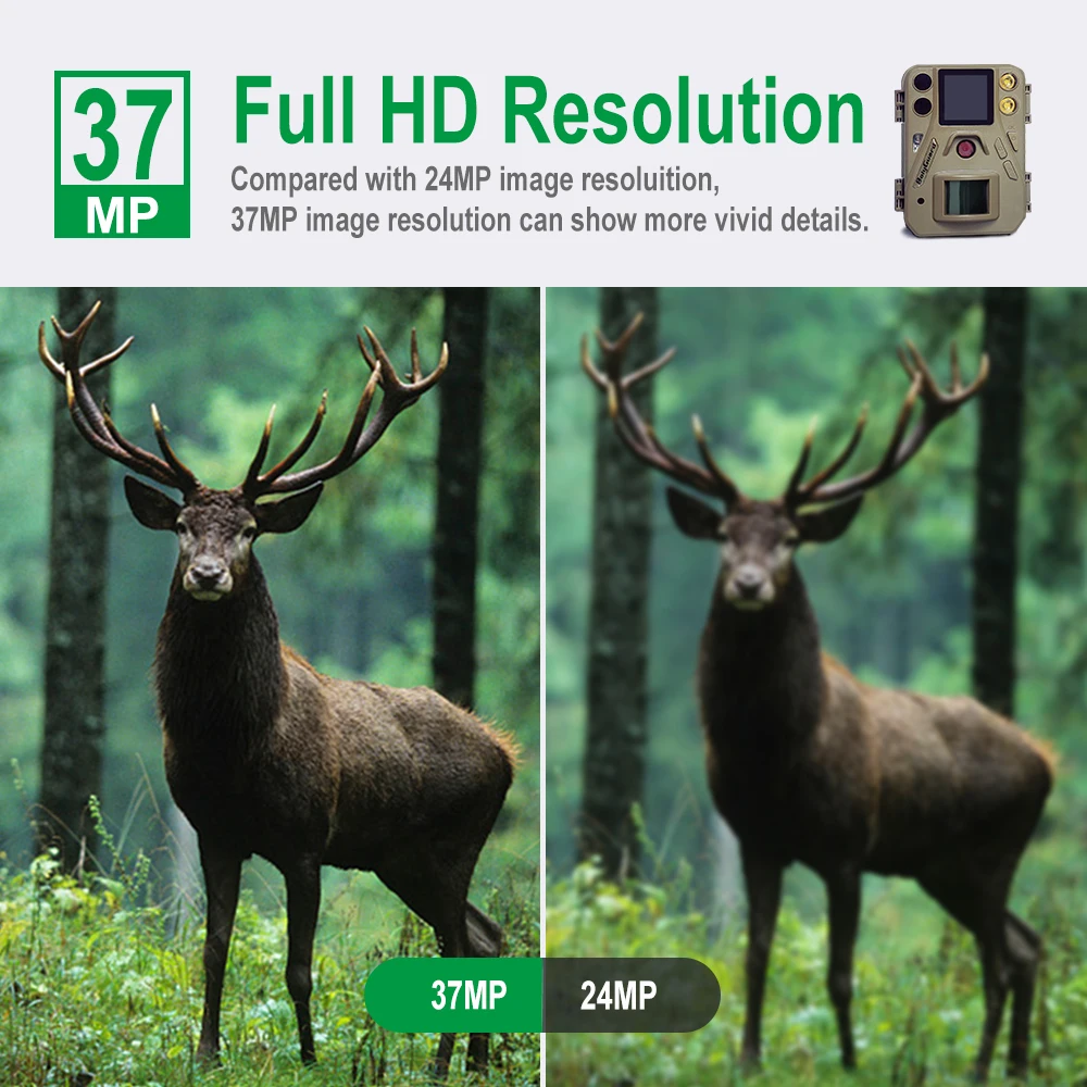 볼리가드 익스프레스 휴대용 사냥 게임 카메라, 37MP SG520-D, 32G SD 카드, 듀얼 플래시, 적색 IR 및 백색 LED, 사냥 모니터링