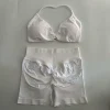 2PCS Impact Gym Set Women Strappy Yoga Bra Top High Waist Workout Scrunch Shorts Sports Suit Seamless Yoga Set Fitness Clothes 5