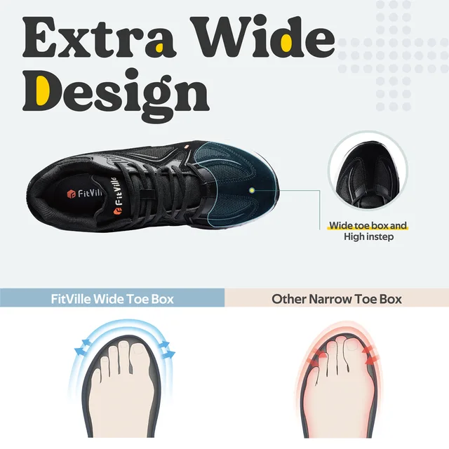 FitVille Men's Walking Shoes Extra Wide Lightweight Sneakers for Flat Feet Arch Fit Heel Pain Relief Non-Slip Running Shoes 6