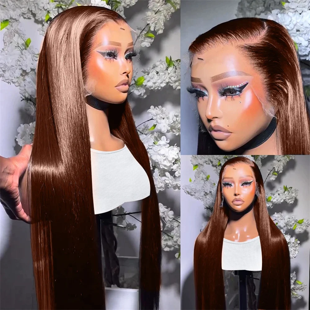 

Chocolate Brown Color Short Straight Wig 13x4 Lace Frontal Colored Human Hair Wigs Pre Plucked 4x4 Lace Closure Wig For Women