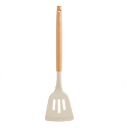 Non - Stick Silicone Cooking Utensils with Wooden Handles - Premium Kitchen Tool Set (White slotted turner)