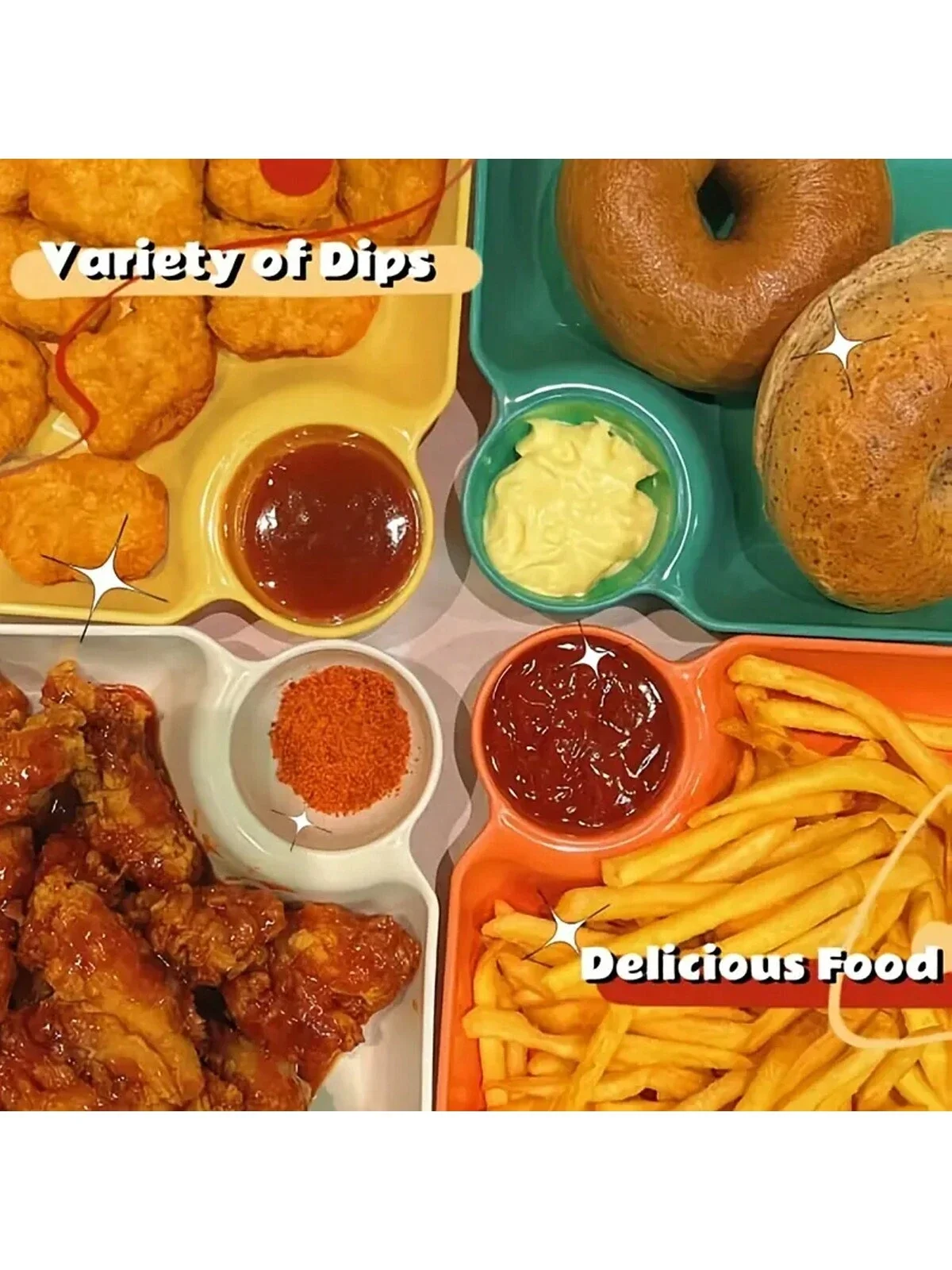 Square-shaped Food Plate 4pcs/set Including Chip Plate Sushi Plate Dumpling And Snack Plate With Sauce Separation Design