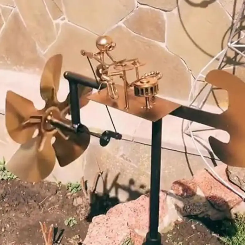 Metal Drummer Windmill Statue Metal Wind Spinner Decorative Wind Power Rock Art Statue For Garden Yard Patio Lawn Porch Backyard
