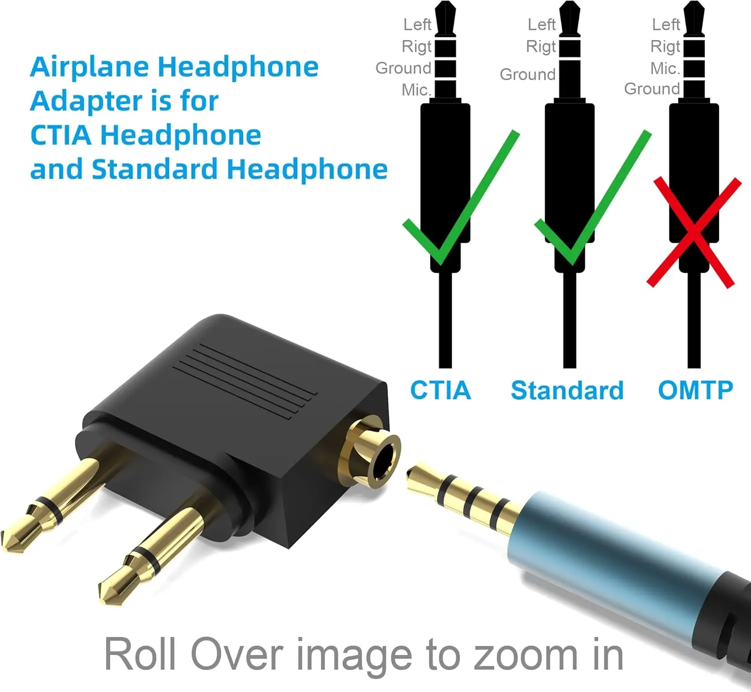 In-Flight Entertainment Headphone Adapter - Dual 3.5mm to Single 3.5mm Converter Plug