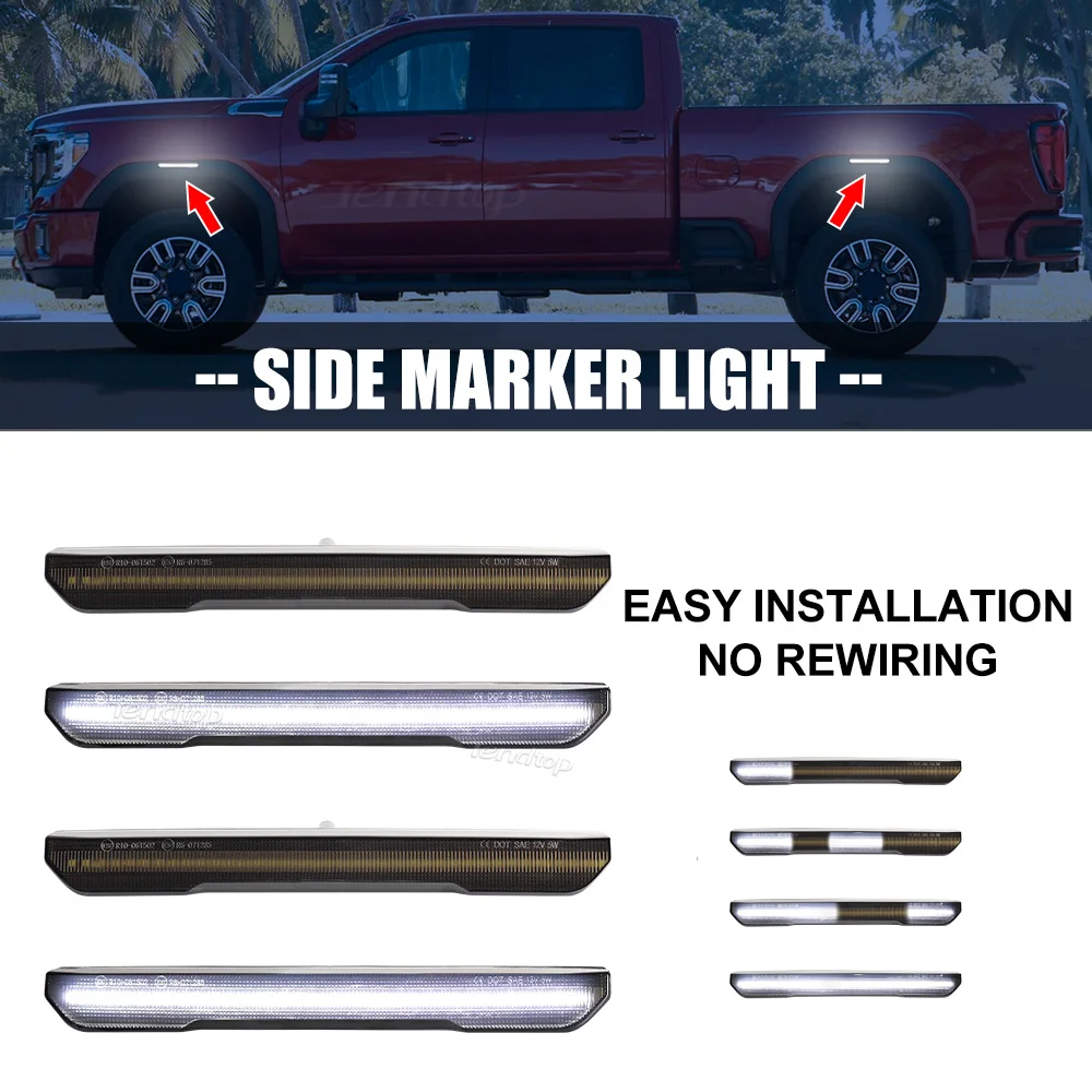 

Scan White Front Rear Front Fender Marker Light Led Side Marker Light for 2020-2024 GMC Sierra 2500HD & 3500HD