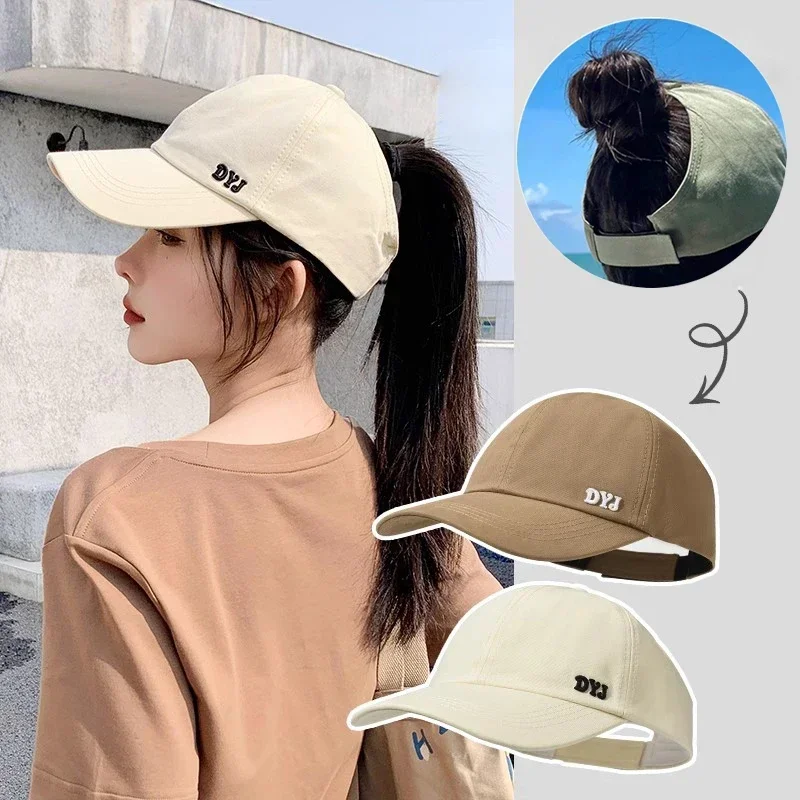 Summer Cap Women High Ponytail Baseball Cap Solid Color Sunhat Sport Running Sun Visor Hats Women Ponycap Adjustable Paste Caps sun hat sun protection hat baseball caps