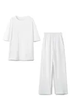 HH Women Vintage Solid Shirts Pant Sets O Neck Short Sleeve Shirts Top + Elastic Waist Loose Trousers Spring Commuting Suit - Image 3