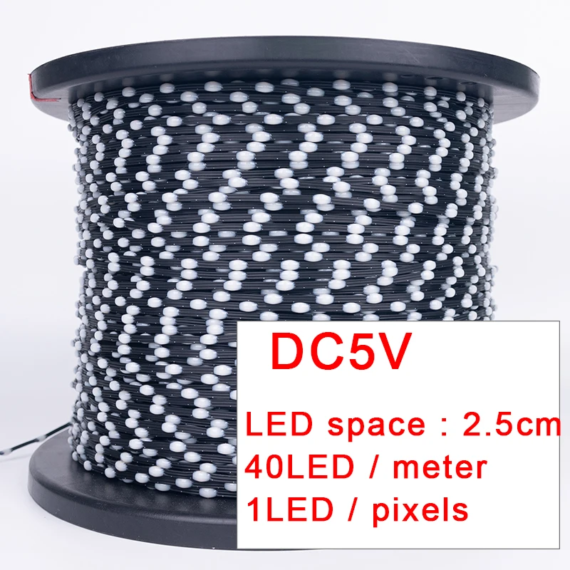 thumbnail image 1 of Cadena de luces LED de 5 V, WS2811, WS2812, 3 pines, color negro, accesorios, RGBIC, direccionable individualmente, luz de hadas, 1 of 5