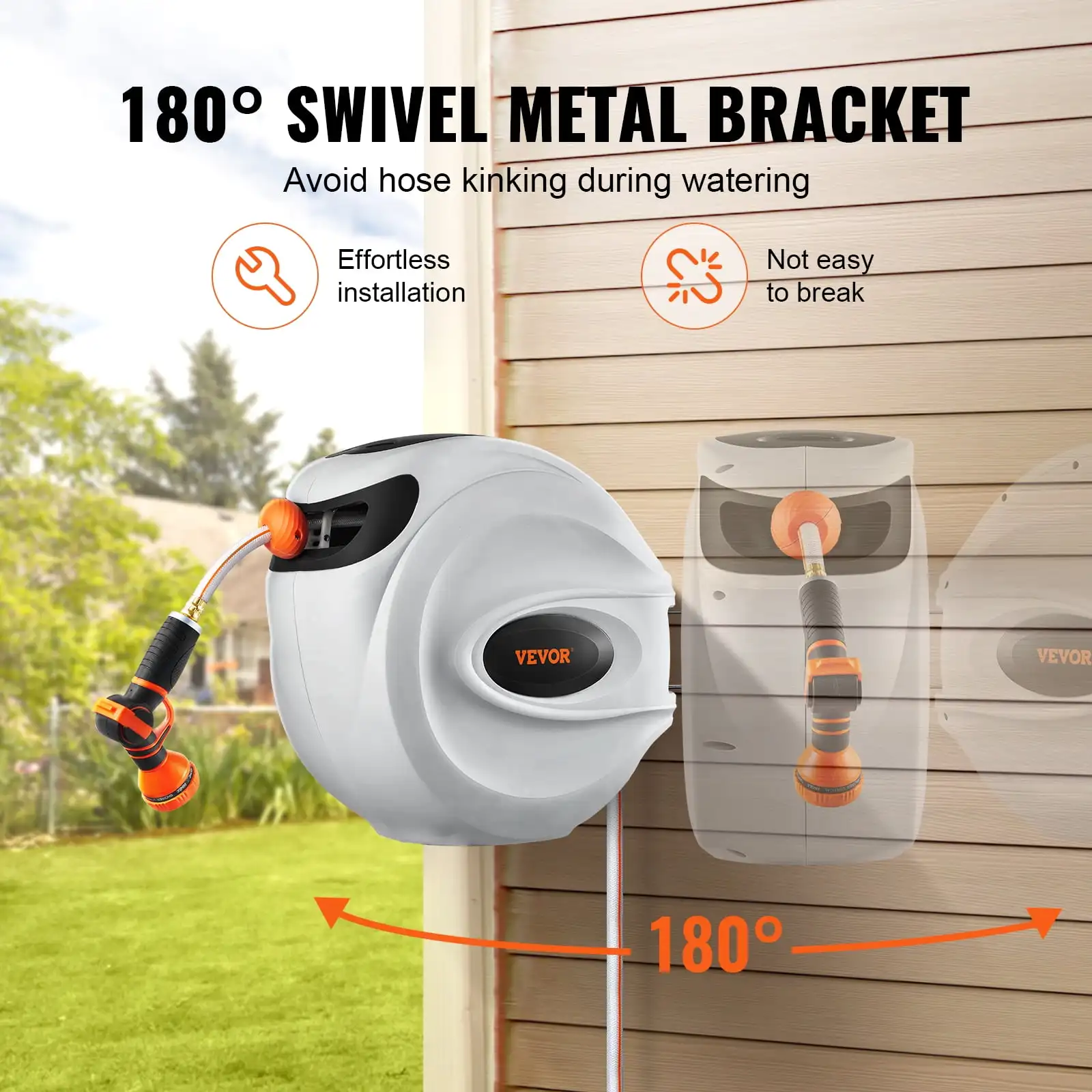 100ft Retractable Garden Hose Reel with Nozzle & Swivel Mount 3