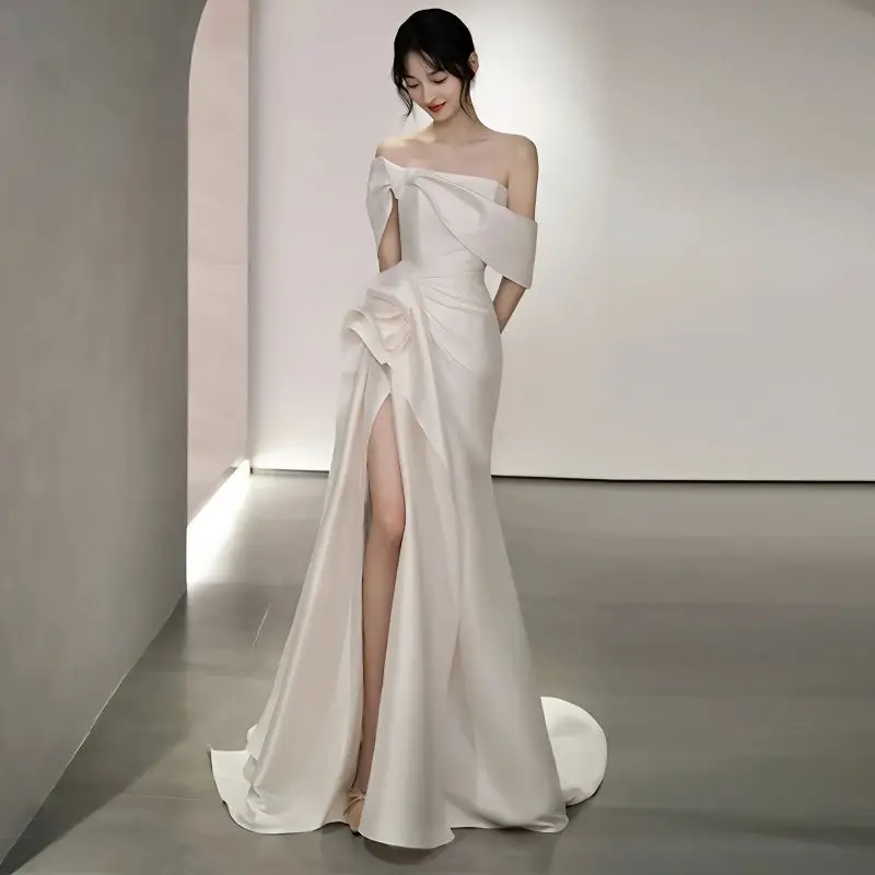 

Harajpee White Evening Dress Women Light Luxury 18 Year Adult Gift Art Exam Birthday Banquet Dresses Annual Meeting Host Vestido