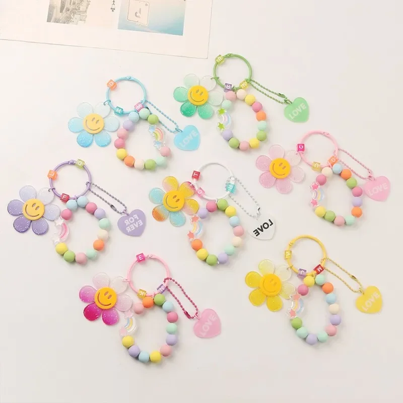 

New creative colorful sunflower keychain pendant small fresh round ball chain love rainbow Lady Women Girls Accessories Jewelry