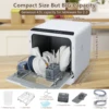 Portable Dishwasher,Countertop Dishwasher with 5L Water Tank,5 Programs, Dual Sprays,149℉ High Temp & Air Dry, Mini Dishwasher 1