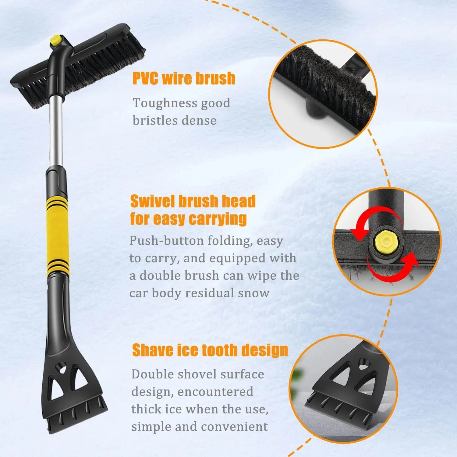 Car 3 in 1Cleaning Brush Adjustable Ice Scraper Brush Car Windshield Snow Removal Cleanin Interior Wash Supply