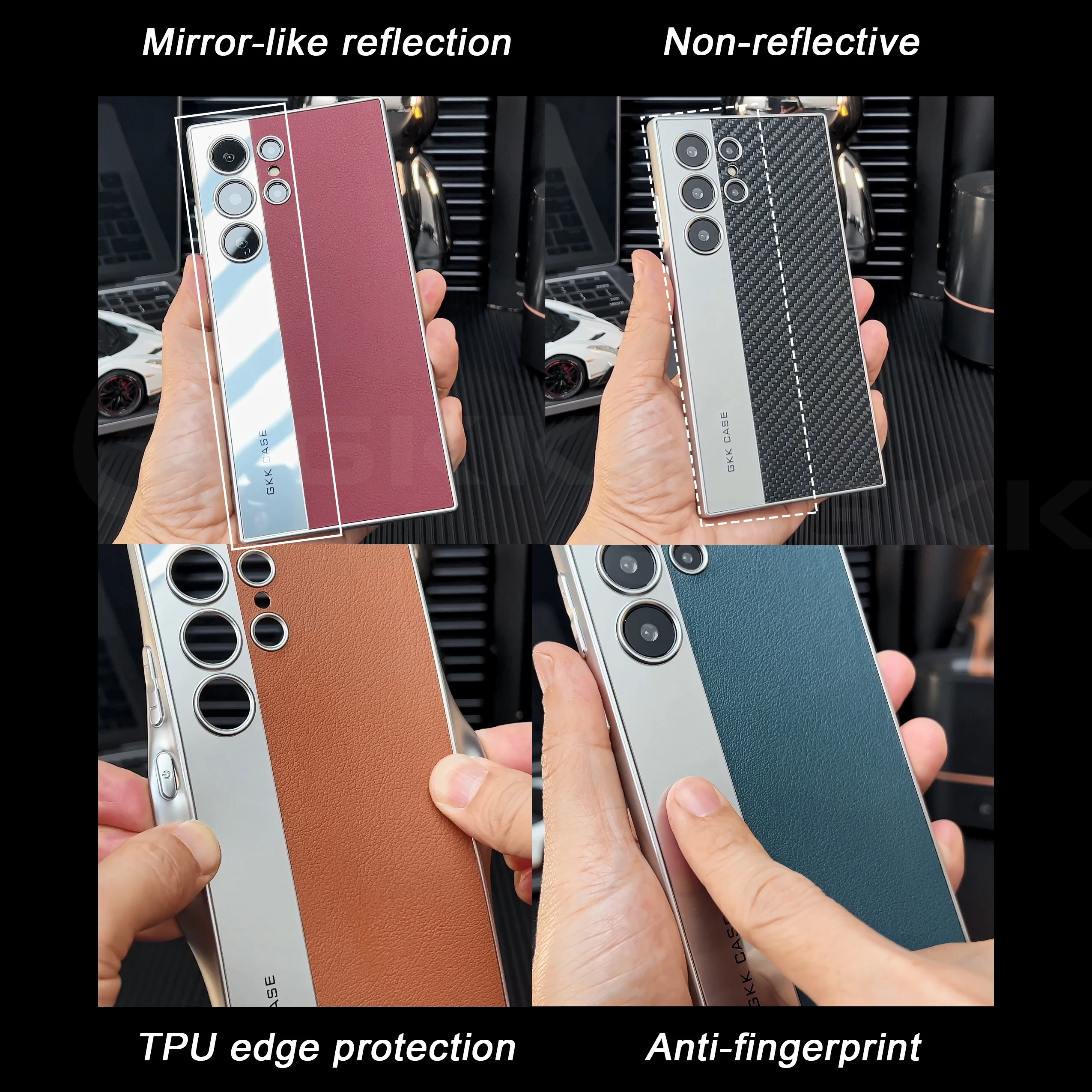 Luxury Metal Paint Edge Leather Case - Shockproof Matte Soft Slim Cover