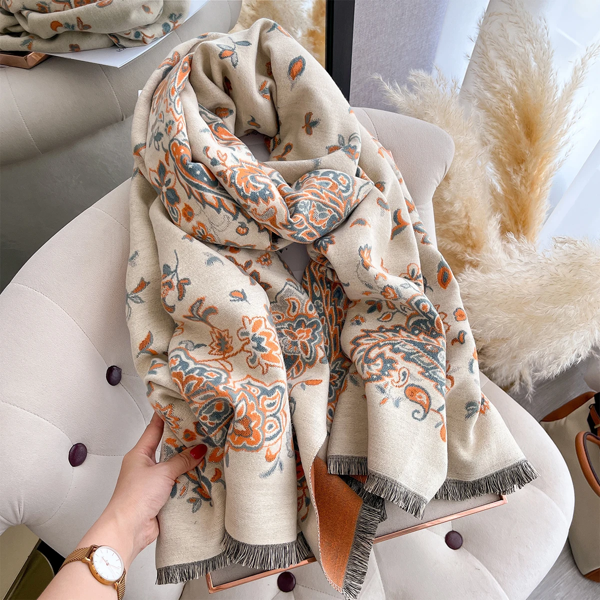 New Winter Elegance Cashmere Scarf Women Paisley Two-Sided Shawl Female Pashmina Luxury Brand Poncho Thick Blanket Warm Bufanda
