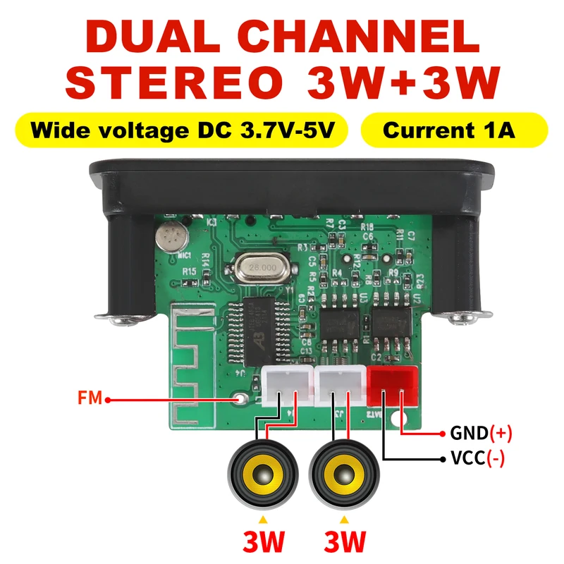6W Bluetooth Amplifier MP3 Decoder Board Microphone Car