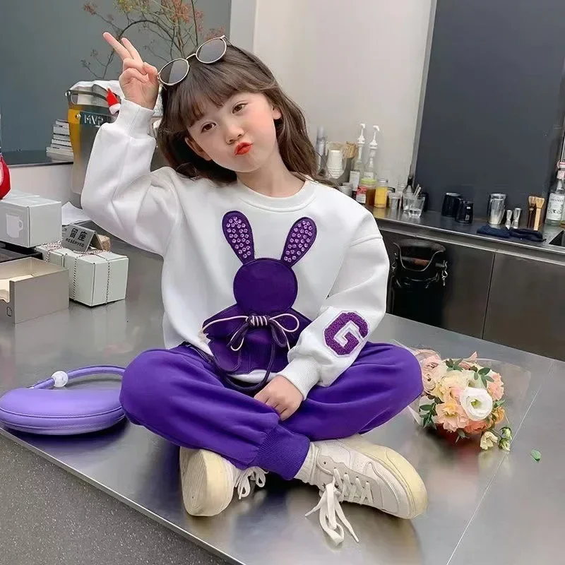 Fashion Toddler Baby Girl Fall Clothes Sets Kids Sports Cartoon Rabbit Sweatshirt Pants 2Pcs Suits Teenage Tracksuit Outfits - Image 2