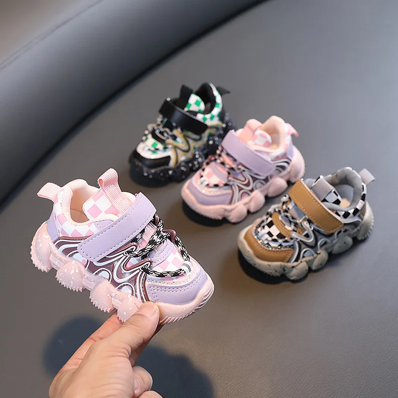 

Baby Spring Autumn Plaid Kids Sport Shoes Fashion Sneakers For Girls Boys Soft Non Slip Breathable Children's Running Shoes