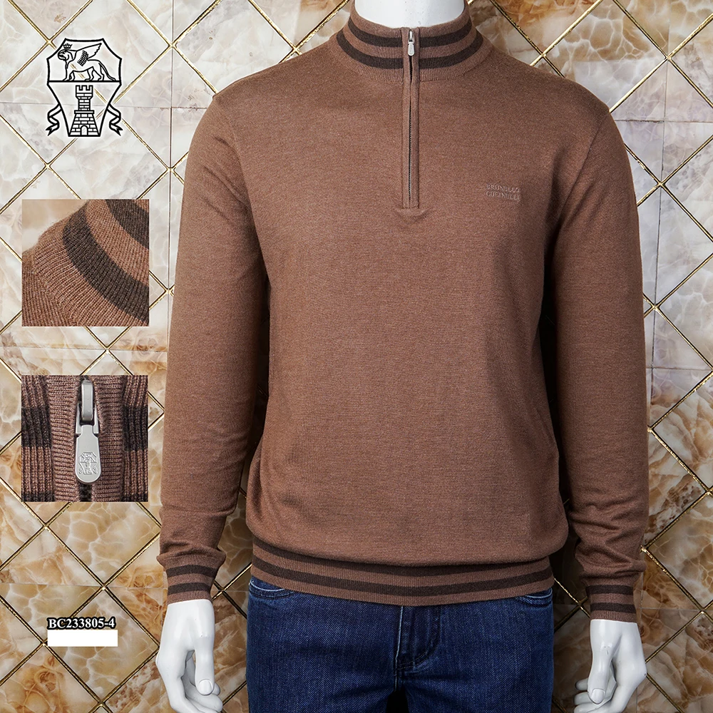 

BILLIONAIRE Sweater Cashmere Silkmen's 2024 new warm autumn winter embroidery Business elastic zipper big size M-4XL