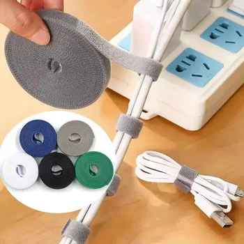 1/3/5M สายเคเบิลออแกไนเซอร์สายรัดสายไฟการจัดการเทปม้วนเก็บสายไฟหูฟังเมาส์สายการจัดการสายผูก 1