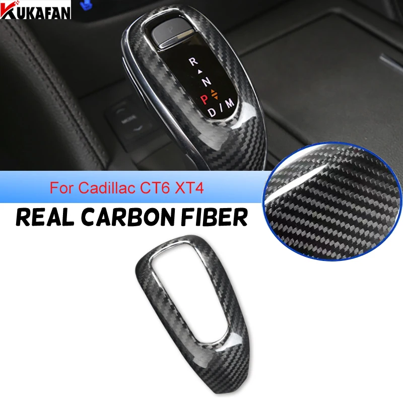 

Real Carbon Fiber Car Case Gear Head Shift Collars Shift Knob Grips Cover Shift Lever Decor CarAccessories For Cadillac CT6 XT4